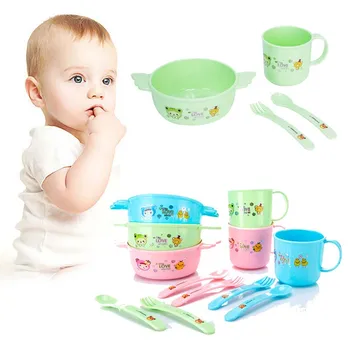 4Pc Cietā Barošanai Bērnu Ēdieni BPA Free Bērnu Galda Plāksnes Bowl Kausa Neatsavināmas Drošas Plastmasas Bērniem, Zīdaiņu Dinnerware par Toddler