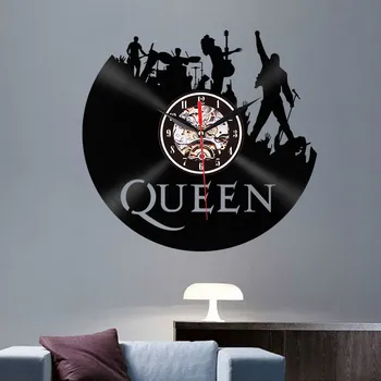 Radošā vinila ieraksts sienas pulkstenis QUEEN mūzika komanda 3D retro pulkstenis dzīvojamā istabā apdare, LED kvarca sienas pulkstenis