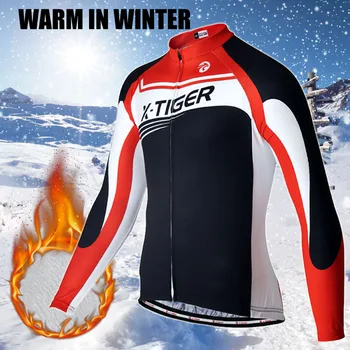 X-Tiger Pro garām Piedurknēm Ziemas Siltuma Vilnas Riteņbraukšana Jersey MTB Velosipēdu Apģērbu Maillot Ropa Ciclismo Invierno Bike Wear