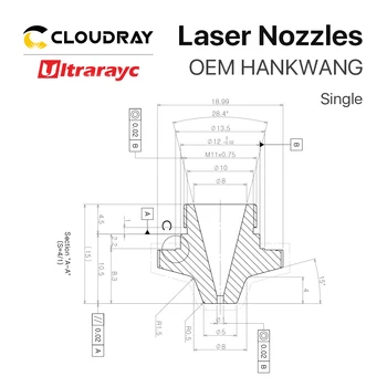Ultrarayc ⅱ ⅵ HANKWANG Rievoto HK Sprauslas Diametrs 19mm Augstums 15 mm Vītne M11 par HK Šķiedras Lāzera Cutiing Mašīna