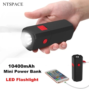 Jaudīga USB Uzlādējams LED Lukturītis 10400mAh Mini Power Bank LED Lukturītis Taktiskais Lukturītis Ūdensizturīgs Lāpu, Pārgājieni, Kempings