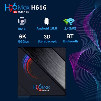 Sākotnējā H96 Max H616 Smart TV Box Android 10.0 Youtube HD 6K Android TV Box Balss Palīgs PKT95 X96 Max Plus