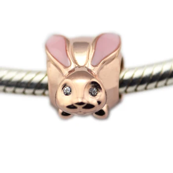 Der Pandora Piekariņi, Aproce Sākotnējā 925 Sterling Sudraba Rotaslietas Cute Bunny Rožu Šarmu Krelles Rotaslietas Pieņemšanas RF004