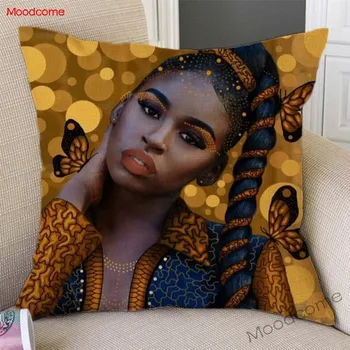 Skaisti Melns Meitenes Āfrikas Māsa Auto Dīvāna Spilveni Spilvena Pārvalks No Kokvilnas Veļa Pārsteidzošs Āfrikas Skaistums Mākslas Veļa Spilvens Segums