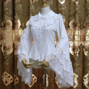 Vintage Lolita garām piedurknēm Krekls Šifona Salaist Mežģīņu Krekls Pavasarī Un Rudenī Sievietes Harajuku Sieviešu Blūze Augšu