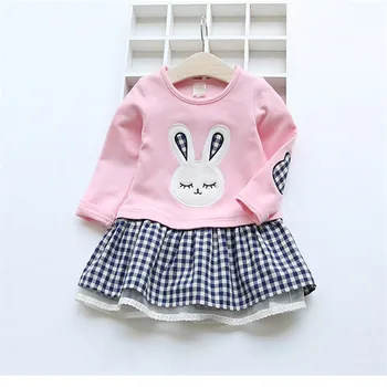 Augstas Kvalitātes Pavasarī Baby Girl Apģērbu Meiteni, Bērnu, Kleita Ar Garām Piedurknēm Karikatūra Embroiderie Bunny Princese Kleita Drēbes, 3 Dizainu