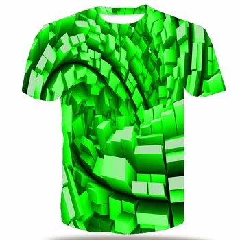 UNEY Vīriešu 3D Ģeometriskā Drukāt Apaļu Kakla Ielas šiks T-krekls Vizuālais Apmāns Plus Lieluma Īsām Piedurknēm