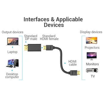 Intervences DP, HDMI Adapteris 4K DP Vīriešu HDMI Sieviešu Video, Audio Converter for PC Klēpjdatoru, Projektoru, Display Port uz HDMI Adapteri