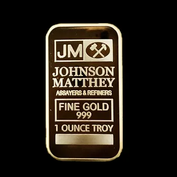 2 gab Nav magnētisko Johnson Matthey JM zelta josla 1 OZ 24K zeltu, sudrabu pārklāto kristāla žetons 50 mm x 28 mm, mājas apdare, bāri