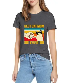 Jaunu produktu veicināšanas Vintage Labāko Kaķu Mamma Kādreiz Dūri Sasist kokvilnas T-Krekls Mātes Diena Dāvanu Īsām Piedurknēm Tee Iespiests t-krekls