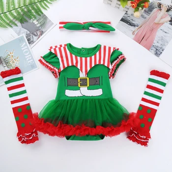 Jaundzimušo Romper Kleita Pirmā Ziemassvētku Zīdaiņu Apģērbs Meitenēm Ziemassvētku Elf Apģērbs 2019 Ziemassvētki Kleitas Zīdaiņu Drēbes Set 3pcs