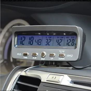 3-in-1Car Elektriskais Pulkstenis+Taimeris 12V+Auto termometrs 7045V Zila, Oranža Gaismas LED apgaismojums Frost Brīdinājuma Auto Piederumi