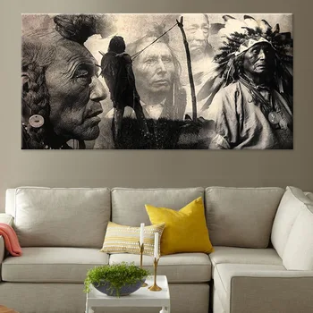 Melnā un Baltā Native Indijas Krāsošana Plakāti un Izdrukas Portrets Audekls Mākslas Skandināvijas Sienas Attēlu Dzīvojamā Istaba