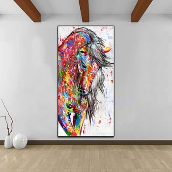Krāsains Darbojas Zirgu Eļļas Glezna Dzīvnieku Plakāti un Izdrukas uz Audekla Sienas Māksla, Liela Izmēra Attēlu Dzīvojamā Istaba Birojam Dekors