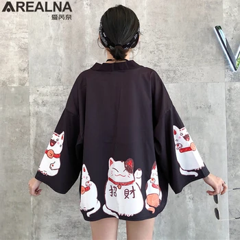 Kimono Mujer 2020. Gadam Japānas Stila Yukata Haori Anime Kimono Hombre Homme Sievietēm, Japāņu, Korejiešu Jaciņa Plānas Laimīgs Kaķis Pludmales Tērpā