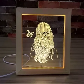 3D LED Foto Rāmis Nakts Gaisma Foto Rāmis Anotācija Ilūziju LED Galda Lampas Guļamistabas, Dzīvojamā Istaba Mākslas Dekori Ziemassvētku Valenti