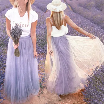 Sieviešu Maxi Svārki Korejas Modes Violeta Acs Augsta Vidukļa Tutu Kroku Svārki 2019 Vasaras Eleganti Tilla Gari Svārki Līnijas Sundress