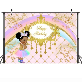 Salds Varavīksnes Dzimšanas Dienu Tēma Fotogrāfija Backdrops Royal Princess Unicorn Zelta, Rozā, Dzimšanas Dienas Svinības Banner Apdare