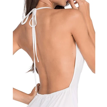 Sexy Sleepwear Backless Sievietēm Miega Valkāt Mini Nakts Kleita Pusē Atvērt Dziļu V-veida kakla Seksīga Meitene Black White tīrtoņa Krāsu Pidžamas