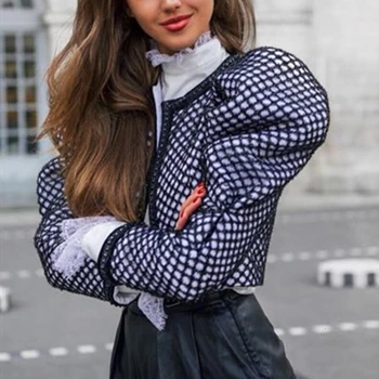 CHICEVER Ruched Pleds Mētelis Sievietēm Tauriņš Apkakles Puff Piedurknēm Īsās Sieviešu Mētelis Streetwear Rudens Modes Jauns Apģērbu 2020
