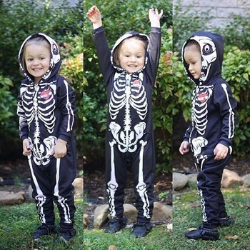 Bērnu Bērniem Halloween Apģērbu Galvaskausa Drukāt Toddler Zēnu Un Meiteņu Kombinezonus Kapuci Jumpsuit Bebe Galvaskausa Triks Apģērbs Rāvējslēdzēju Tērpiem