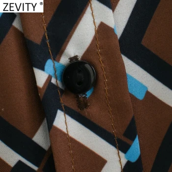 Zevity Jaunā Sieviešu Vintage Kontrasta Krāsu Ģeometriskā Drukāt Krūtīm Kreklu Mini Kleita Dāmas Kabatas Plāksteris Šiks Vērtnes Vestido DS4762