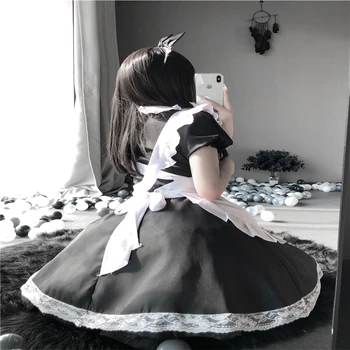 Gothic Gudrs Mežģīnes Up Melnā un Baltā Meitene Kleita Lomu spēļu Kostīmu Pārredzamu Šifons Cosplay Anime Vienotu Kārdinājumam Uzvalks Sexy