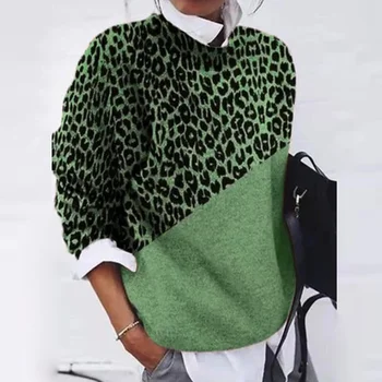 Sieviešu Džemperis Rudenī Jaunu Stilu Pieneņu Leopard Raksts Izšūšanas Ikdienas Džemperis Ar Garām Piedurknēm Adīts Apaļu Kakla Džemperis Sievietēm