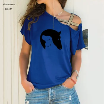 Plus izmēra 5XL lielgabarīta t krekls vasaras Gadījuma Īsām Piedurknēm t krekls sieviešu Suns Un Zirgs Draugiem Mīlestība attēlu drukas femme t-krekli
