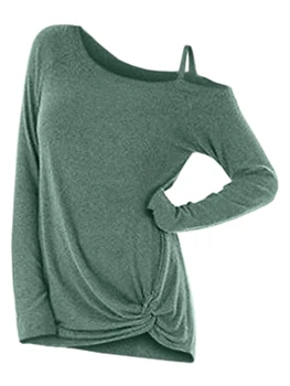 Sieviešu Apģērbu Viena Pleca Gadījuma Top Pavasara Mezgloti Greizā Kakla Džemperis Ar Garām Piedurknēm Izgriezt Cietā Džemperis Džemperis