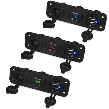 12V/24V Automašīnas Lādētājs Motociklu Plug Dual USB Adapteris, piepīpētāja Sadalītājs Ciparu Voltmetrs 3 Caurumu Panelī Kontaktligzda 4.2 A