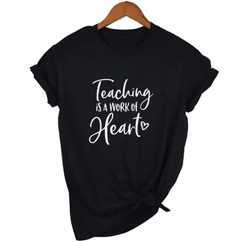 Mācības Ir Darbs, Sirds Drukāt Modes Sieviešu Skolotāju T-krekls Skolu, T Krekli Grafikas Tees Vintage Estētisko Topi Apģērbi