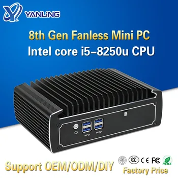 Yanling Fanless galda Dators, Intel Core i5 8250u 4k Mini DATORU Dual Nic Barebone Nvidia i9 plāno Klientu atbalsta 3G 4G Modulis