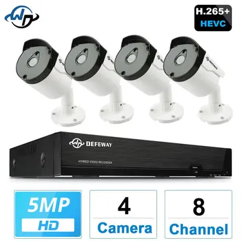 DEFEWAY H. 265+ 8CH 5.0 MP Video Novērošanas DVR Komplekts CCTV Drošības Kameras Sistēma 4 Gab 5MP AHD Bullet Kamera 1 TB HDD pēc Izvēles