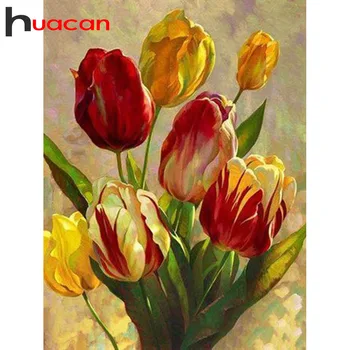 Huacan 5d Dimanta Mozaīkas Cross Stitch Dimanta Ziedu Izšuvumi Pilnu Kvadrātveida/Apaļā Tulip Dimanta Krāsošana Rhinestones Bildes