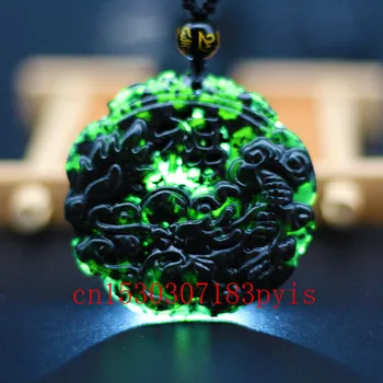 Dabas Black Green Jade Svētību Pūķis, Kulons, Kaklarota, Ķīniešu Cirsts Šarmu Rotaslietas Modes Amuletu Vīriešiem, Sievietēm, ir Paveicies, Dāvanas