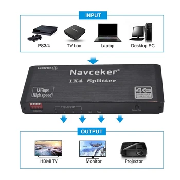 Navceker 4K HDMI Splitter 1x2 HDMI Splitter 1x4 HDMI Splitter 4K 60Hz HDR HDMI Video Sadalītāja Komutatoru HDCP 2.2 PS4 Monitors