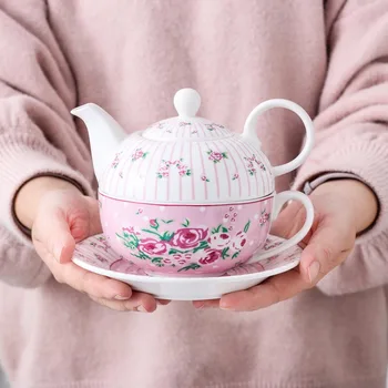 MALACASA 4-Gabals Tēju, lai viens Komplekts Porcelāna Ķīna ar Keramikas Tējkanna,Tase un Apakštase Birojs Portatīvie Personiskie braucieni Tējas Komplekti