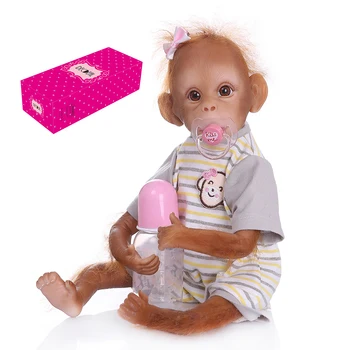 16 collu 40 cm Reāli Baby Monkey Lelle Spilgti Atdzimis Bērnu Mērkaķis Roku darbs Detalizētu Glezniecības Mākslas Lelles ar Svītru T-krekls