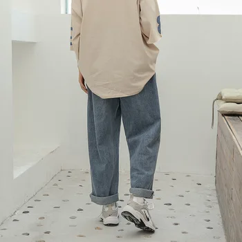 Plaša Kāju Džinsi Sievietēm ar Augstu Vidukļa Džinsa Retro Streetwear Sieviešu Bikses BF Unisex Lielajam Visu maču Ikdienas Modes Šiks Harajuku