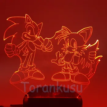 Sonic Ezis Rīcības Attēls Sonic Km 3D Nightlight Vizuālo Ilūziju LED RGB Mainot Lampas Sonic Modelim Rotaļlietas Lelle