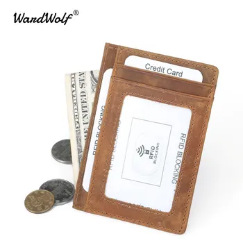 WardWolf Kredītkartes Īpašnieks Vintage Īstas Ādas Vīriešu Kartes Seifs Kartes Turētājiem, Kartes Gadījumā Maku ar ID Logā RFID Bloķēšana