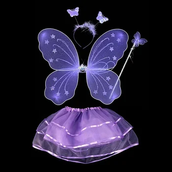 4gab Bērniem, meitenēm Pasaku Princese Tērpu Komplekti krāsains posmā valkā Tauriņu Spārniem Zizli Galvu Tutu Svārki H1 x