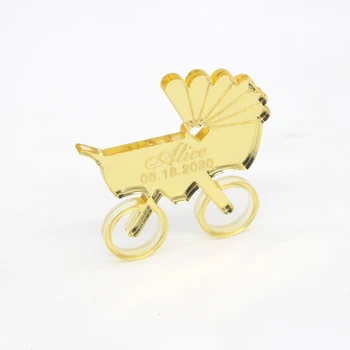 24pcs personalizētā baby nosaukumu zelta, sudraba spoguli bērnu ratiņus pielāgota duša kristības apdare, dzimšanas dienas svinības galda konfeti