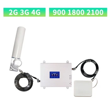 2G 3G 4G Tri-band Mobilo Telefonu Signāla Pastiprinātājs 70dB GSM 900 LTE 1800 WCDMA 2100 MHz Mobilo Mobilā tīkla Signāla Atkārtotāju Mobilo Telefonu