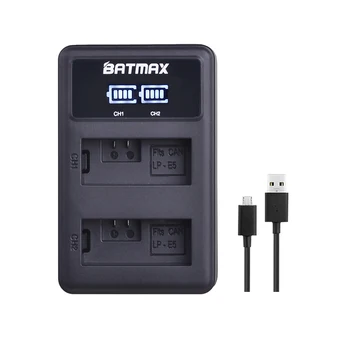 Batmax 1pc 1500mAh LP-E5 LPE5 LP E5 Bateriju+LED Dual USB Lādētājs priekš Canon EOS 450D 500D 1000D Kiss Kiss X3 F Rebel Xsi
