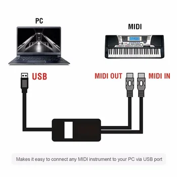 2 Metriem USB uz MIDI Kabeli, Elektriskās Klavieres, Bungas, Ģitāra, Mūzikas Apkopot Saskarnes Adaptera Kabeli Converter Atbalsta Windows un Mac OS