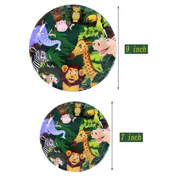 Karikatūra Džungļu Dzīvnieku Vienreizējās Lietošanas Puse Galda Piederumu Komplekti Bērniem Dzimšanas Dienas Safari Puse Dekori Bērnu Dušas Meža Tēmu Grupa Krājumi