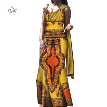 2pcs Set Āfrikas Sieviešu Apģērbu Bagāts Raibs Siksnas, V-veida Kakla Top un Svārki Komplekti Āfrikas Sieviešu Apģērbu Puse Apģērbu WY7529