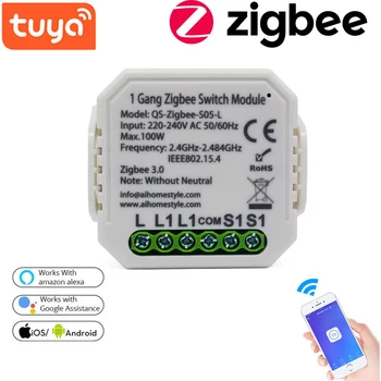 Tuya Zigbee Smart Switch Module Bez /Ar Neitrālu ES 220V 2 virzienu Bezvadu Gaismas Slēdzi, Releju Saderīgu Alexa, Google Home
